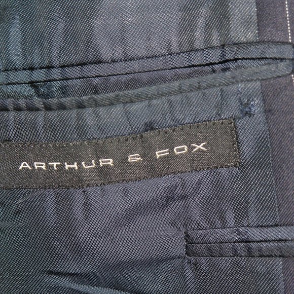 Arthur & Fox Flat Front Blue Striped Two Button Suit 44R - Picture 13 of 13